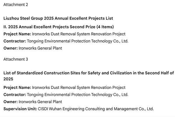 TONEXUS Project Wins Liuzhou Steel Group 2025 Excellent Engineering Second Prize